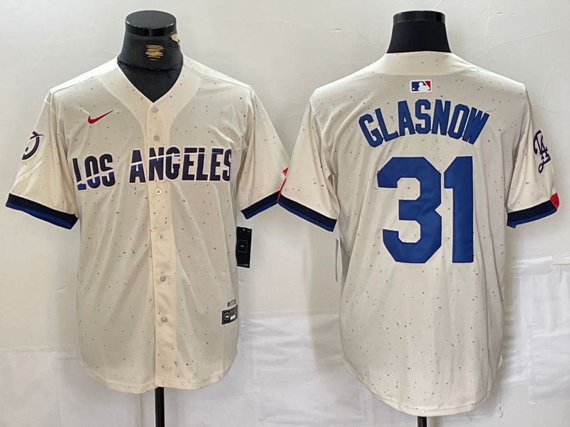 Men Los Angeles Dodgers 31 Glasnow Cream Fashion Nike Game MLB Jersey style 3
